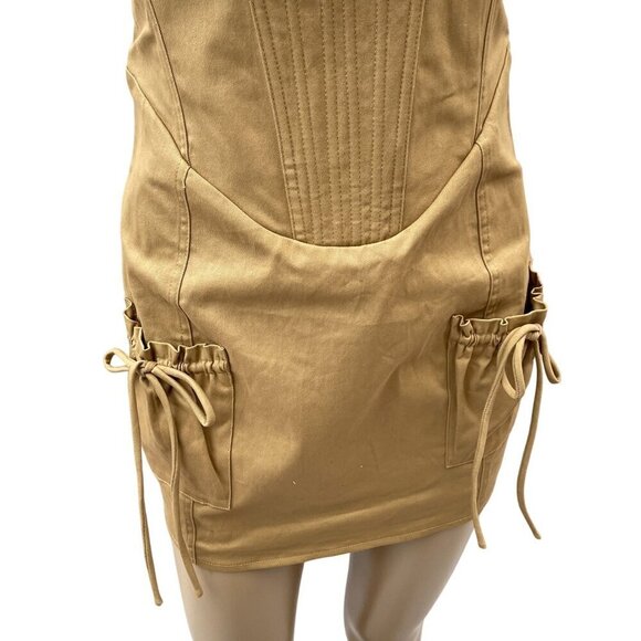 White Fox Strapless Corset Mini Dress Tan Brown Side Pockets Women’s Large NWT - Picture 5 of 11